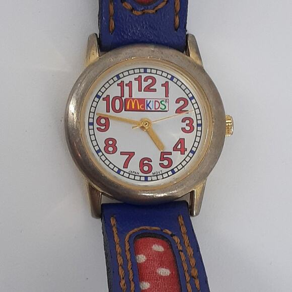 Vintage McKids Stainless Steel Back Japan Movt Blue Red Polkadot Time Child's - Picture 2 of 12